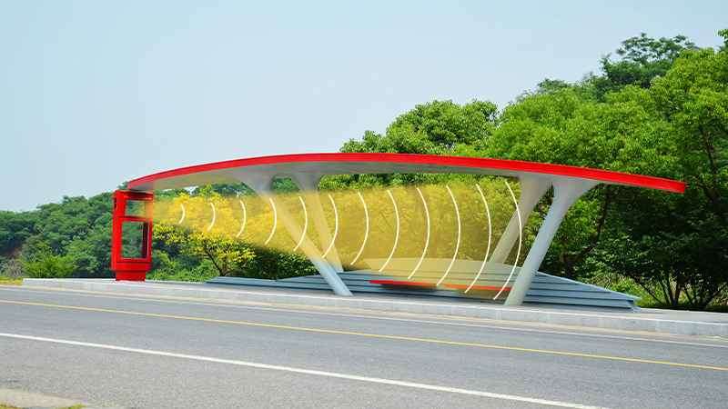 公交站臺(tái)集成定向音響，定向發(fā)聲示意圖