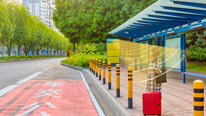 公交站臺(tái)集成定向音響，定向發(fā)聲示意圖