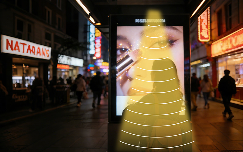 戶外美妝廣告牌集成定向揚聲器，定向發聲示意圖