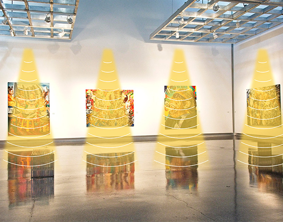 畫廊定向喇叭提供分區藝術解說，增強觀眾沉浸感，保持環境安靜。