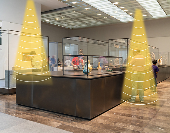 展廳定向音響精準聲音控制，區域語音獨立，無干擾。